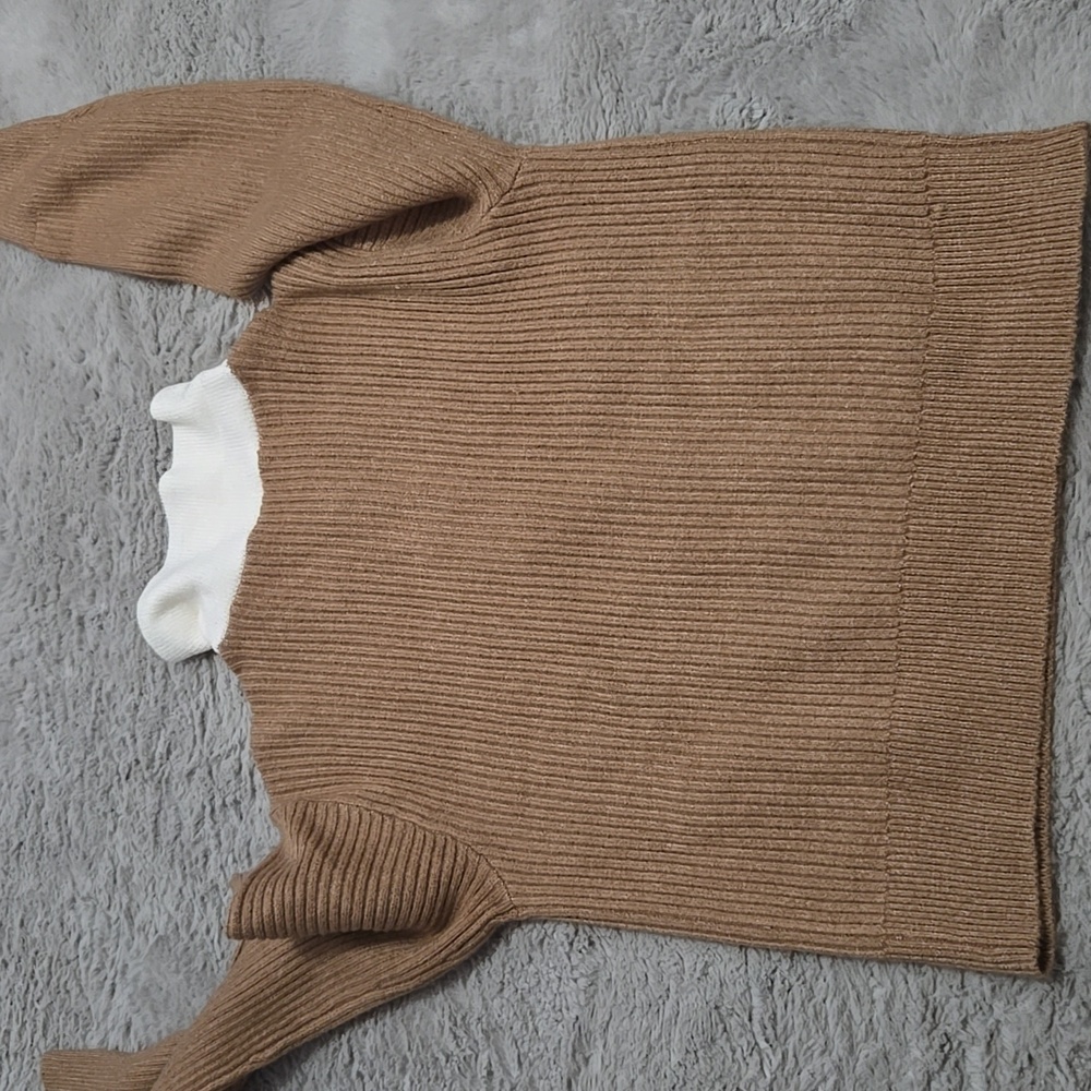 LOFT Two-Tone Ribbed Pullover Sweater in Camel and Cream - Picture 7 of 7